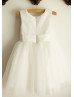 White Sequin Tulle Knee Length Flower Girl Dress